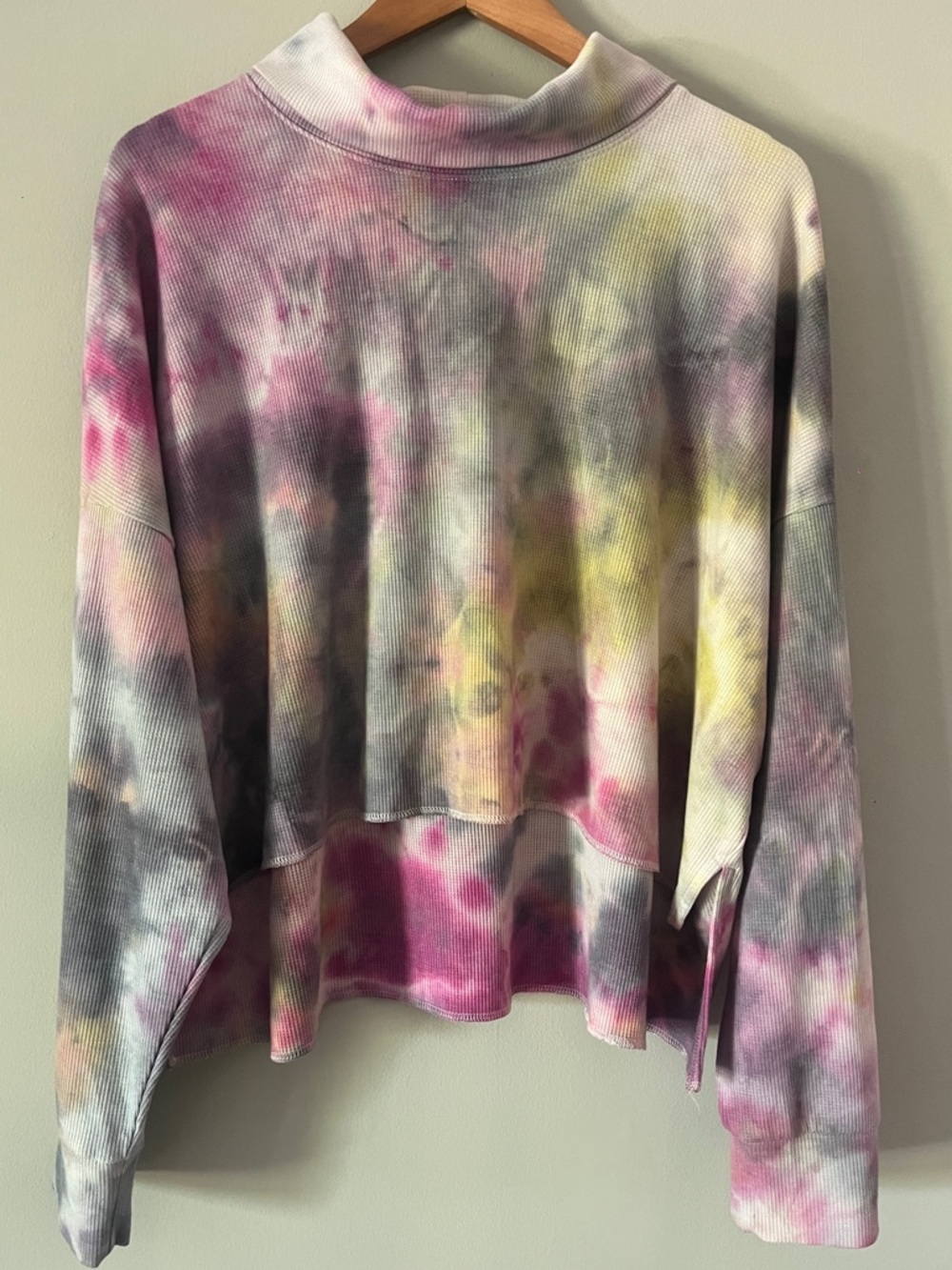 American Eagle Outfitters Tie-Dye Long Sleeve Top in Pink, Yellow, Gray